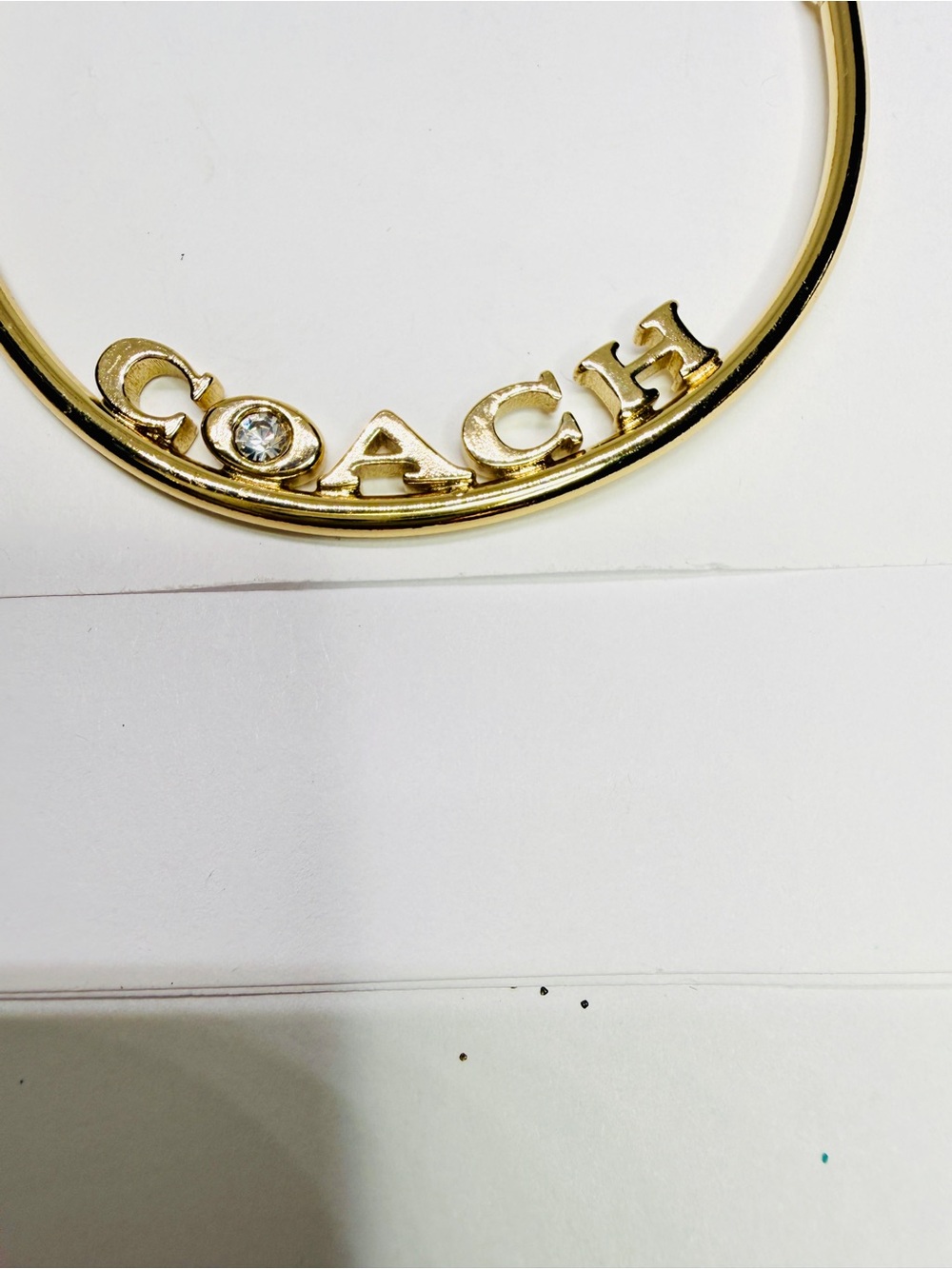 Coach Logo Script Pierce Hoop Earrings Gold-Tone & Clear Rhinestone - Picture 5 of 12